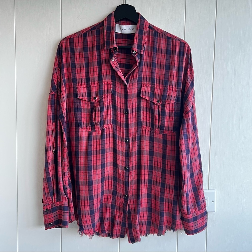 IRO Plaid Western Button Front Shirt Pink Navy Blue Size XS Spring Country